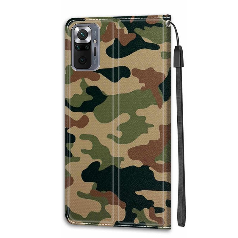 Flip Cover Xiaomi Redmi Note 10 Pro Med Snor Strappy Militær Camouflage