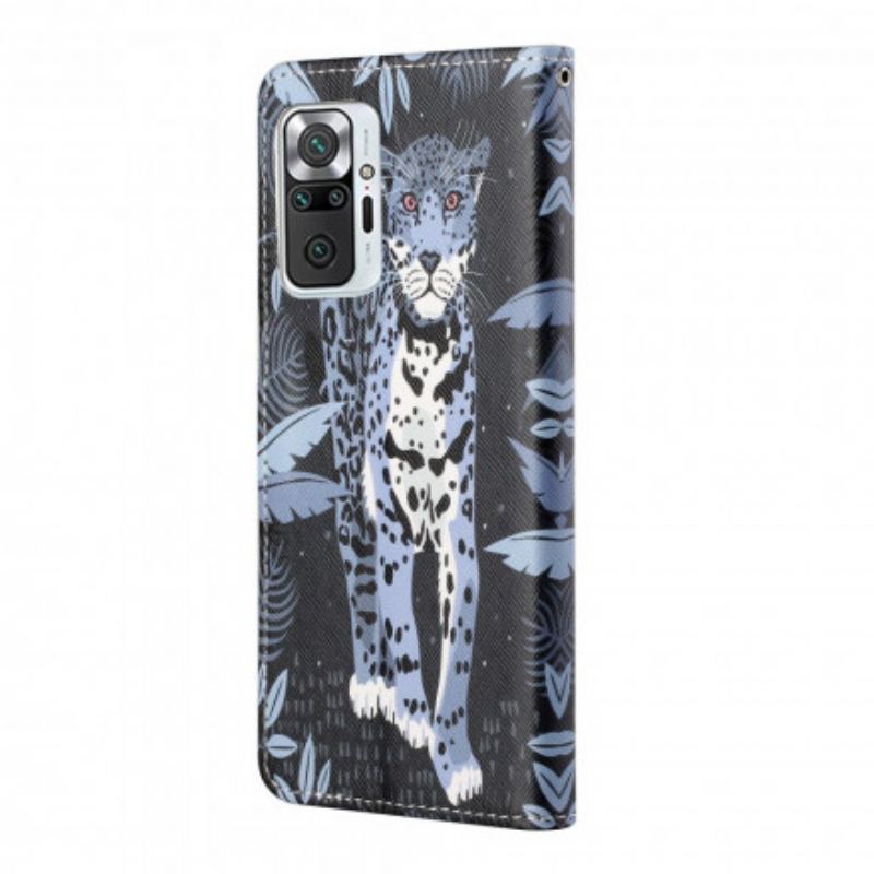 Læder Cover Xiaomi Redmi Note 10 Pro Med Snor Strappy Leopard