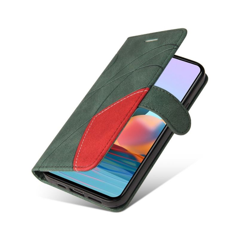 Læder Cover Xiaomi Redmi Note 10 Pro Tofarvet Signatur Imiteret Læder