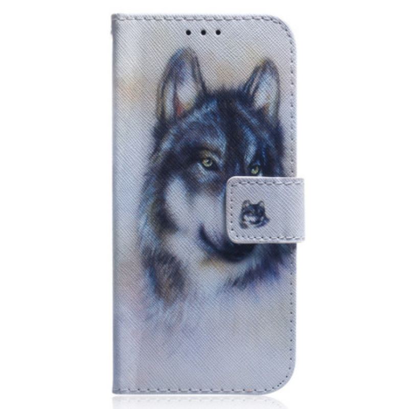 Flip Cover Poco X5 5G Med Snor Strappy Aquarel Wolf