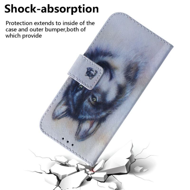 Flip Cover Poco X5 5G Med Snor Strappy Aquarel Wolf