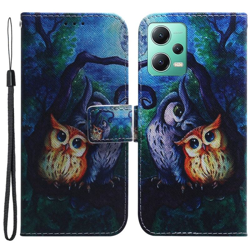 Flip Cover Poco X5 5G Med Snor Strappy Owls Maleri