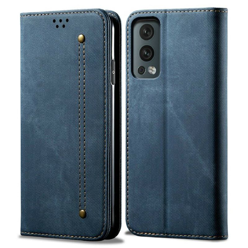 Cover OnePlus Nord 2 5G Flip Cover Tekstur På Jeans I Imiteret Læder