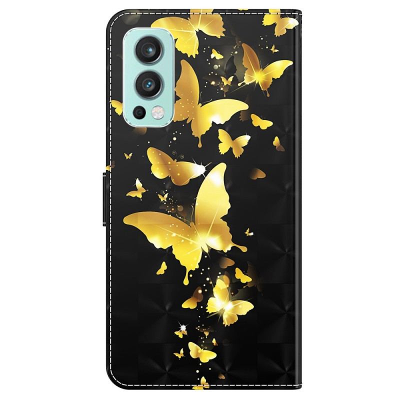 Flip Cover OnePlus Nord 2 5G Gule Sommerfugle