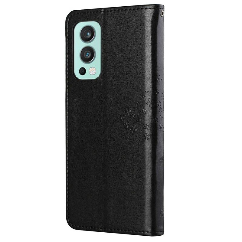 Flip Cover OnePlus Nord 2 5G Med Snor Thong Træ Og Ugler