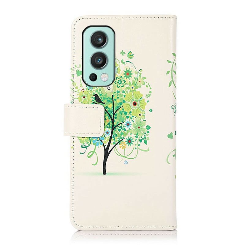 Læder Cover OnePlus Nord 2 5G Blomstrende Træ