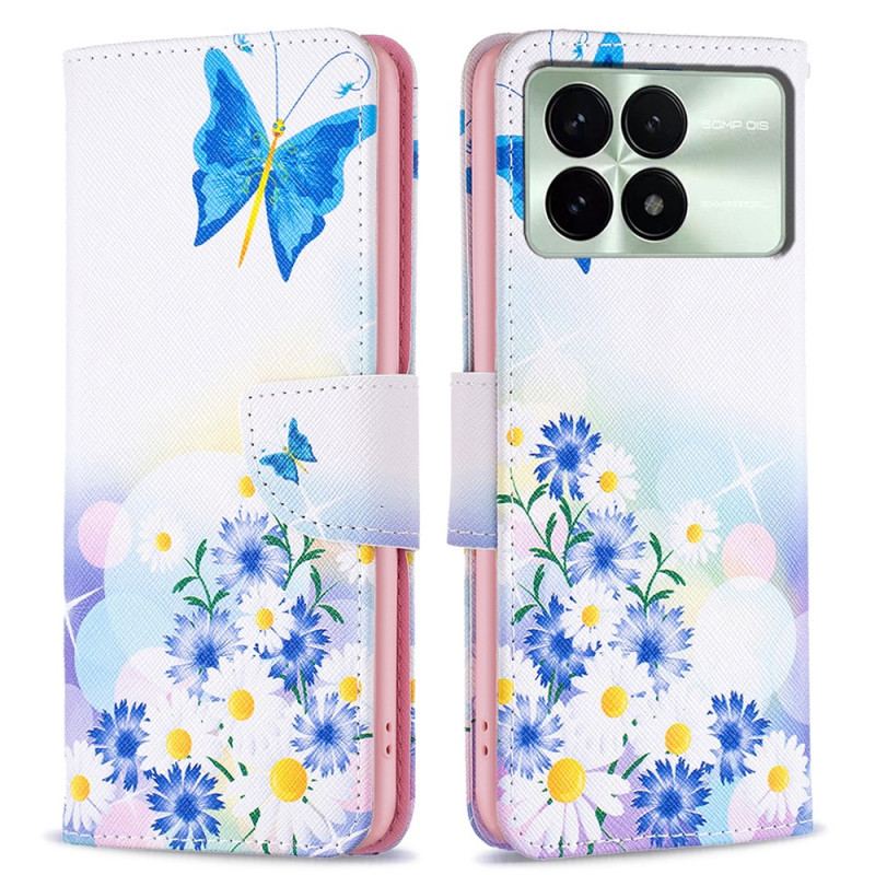 Læder Cover Poco X6 Pro 5g Telefon Etui Sommerfugl Og Blomster