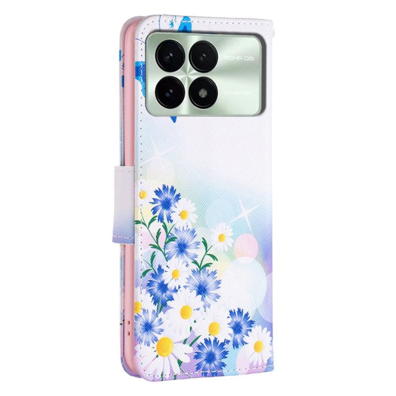 Læder Cover Poco X6 Pro 5g Telefon Etui Sommerfugl Og Blomster