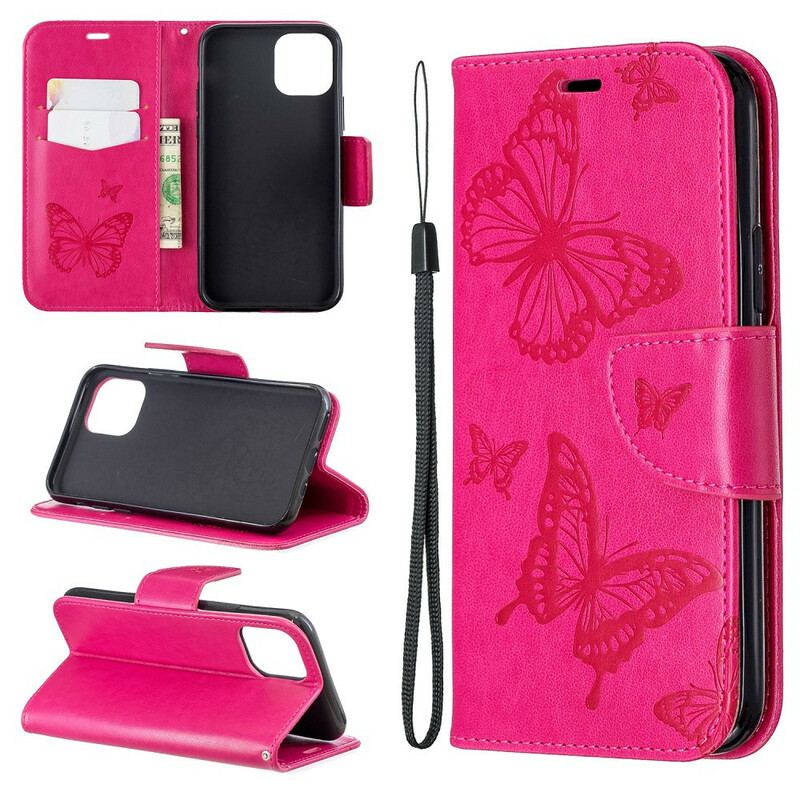 Flip Cover iPhone 11 Pro Med Snor Sommerfugle Trykt Strappy