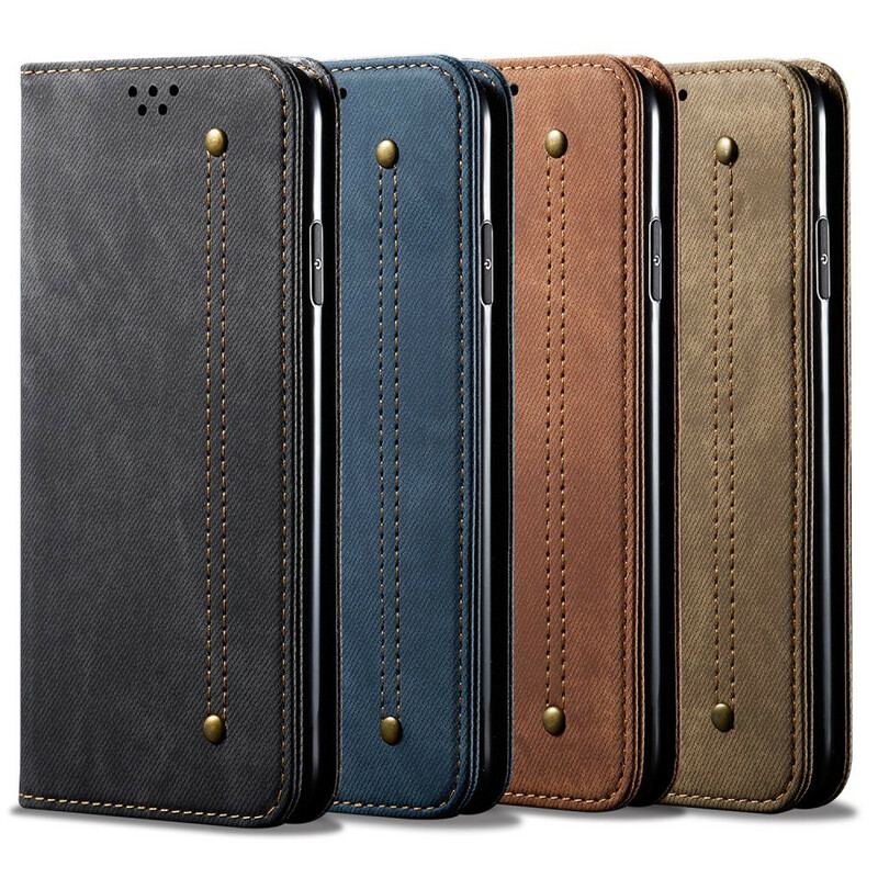 Cover OnePlus 8T Flip Cover Tekstur På Jeans I Imiteret Læder