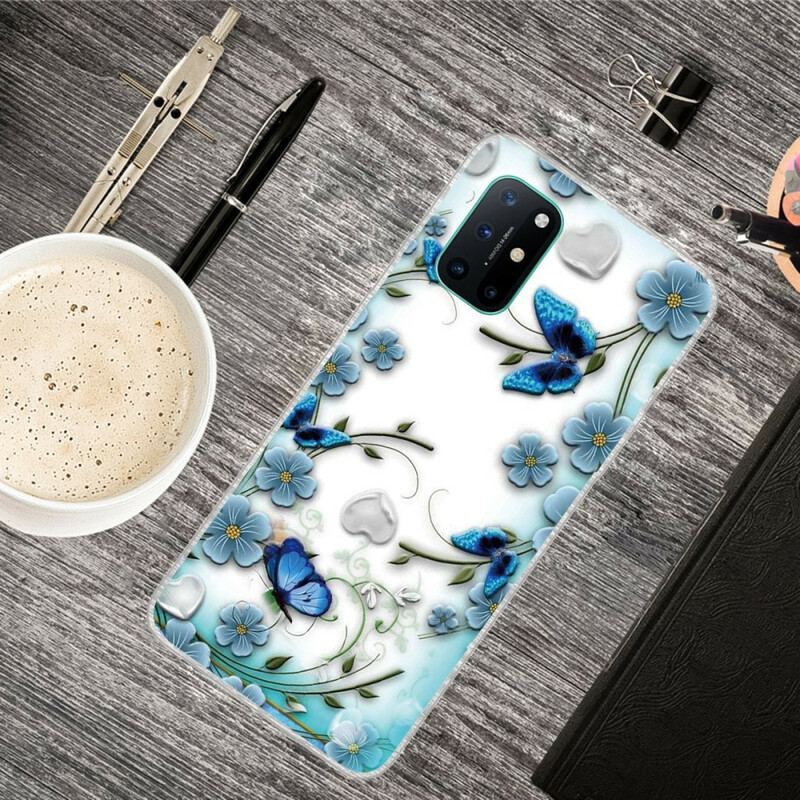 Cover OnePlus 8T Sømløse Retro Sommerfugle Og Blomster