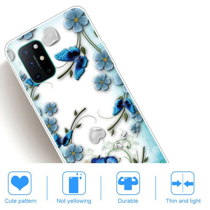 Cover OnePlus 8T Sømløse Retro Sommerfugle Og Blomster