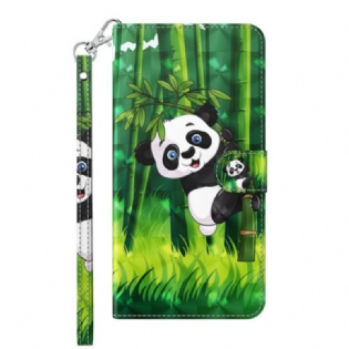 Læder Cover Google Pixel 7 Pro Med Snor Panda Og Bambus Med Snor