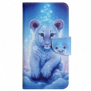 Læder Cover Samsung Galaxy A13 Hvid Tiger Med Snor