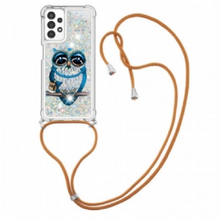 Mobilcover Samsung Galaxy A13 Med Snor Sequin Snøre Miss Owl