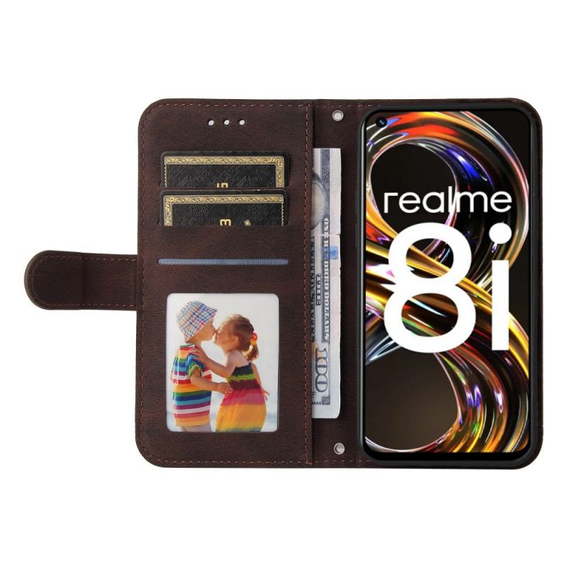 Læder Cover Realme 8i Imiteret Læder Nitte Og Rem