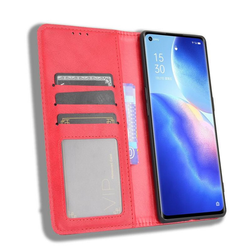 Cover Oppo Find X3 Neo Flip Cover Stiliseret Vintage Lædereffekt