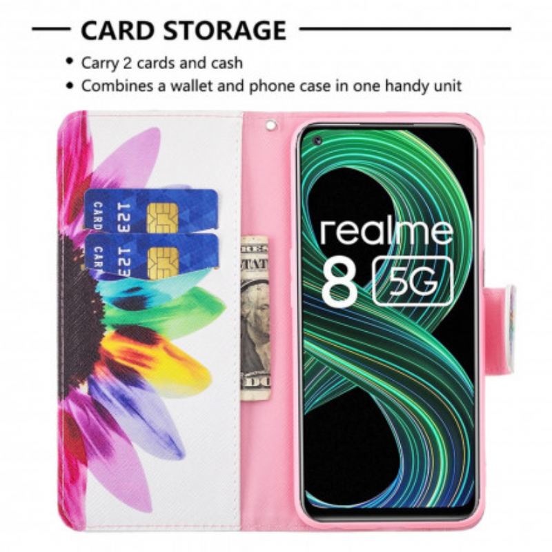 Flip Cover Realme 8 5G Akvarel Blomst