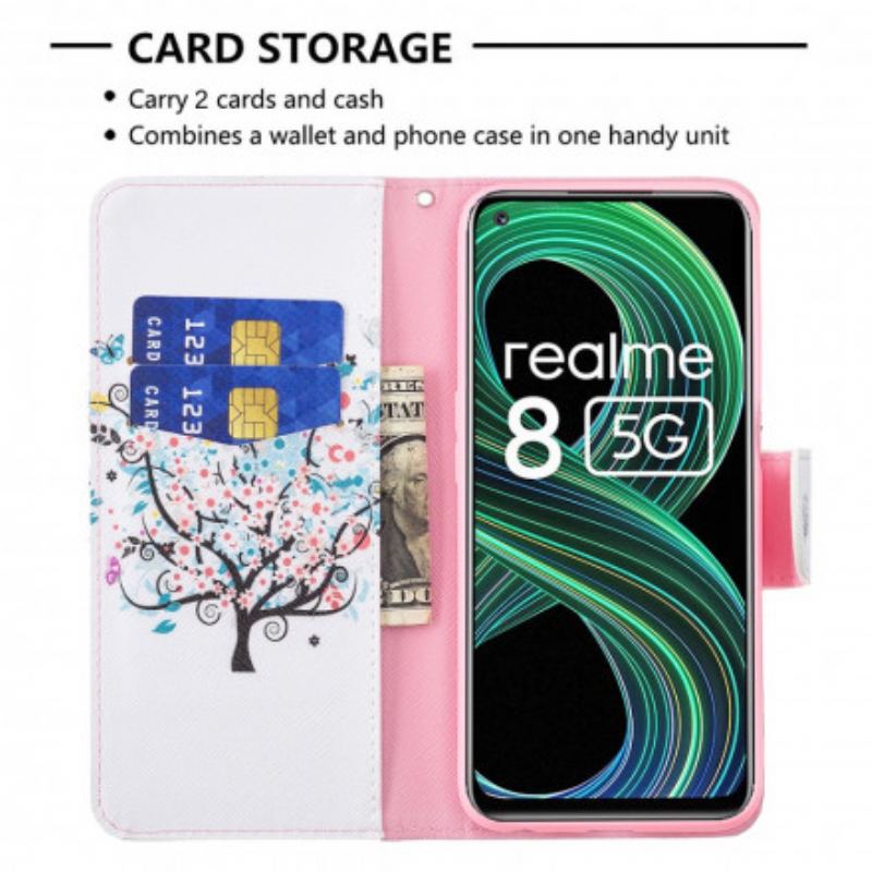 Flip Cover Realme 8 5G Blomstret Træ