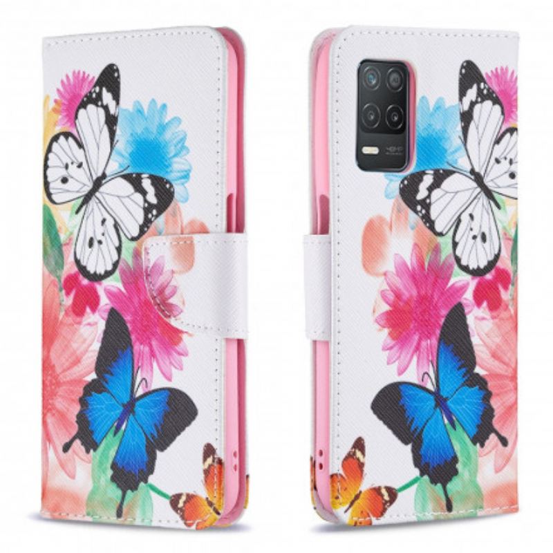 Flip Cover Realme 8 5G Malede Sommerfugle Og Blomster