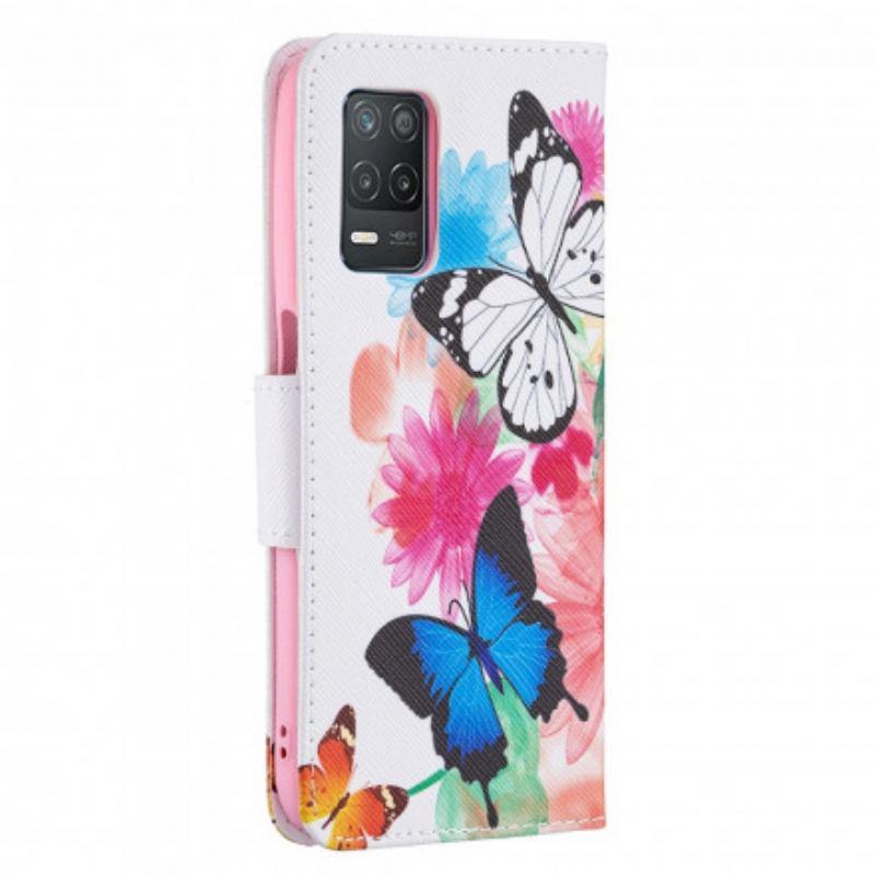 Flip Cover Realme 8 5G Malede Sommerfugle Og Blomster