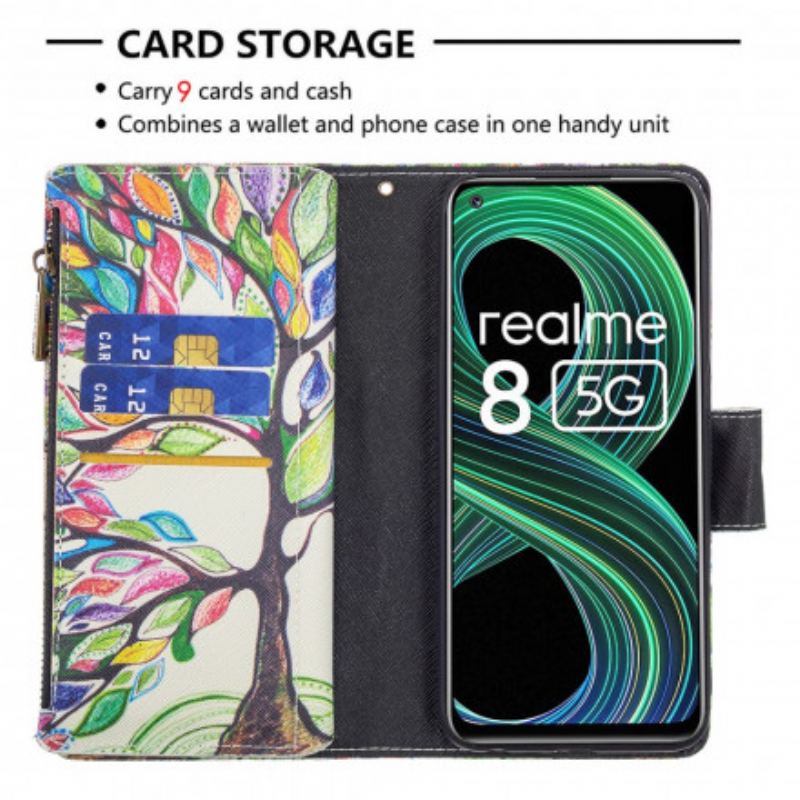 Flip Cover Realme 8 5G Trælomme Med Lynlås