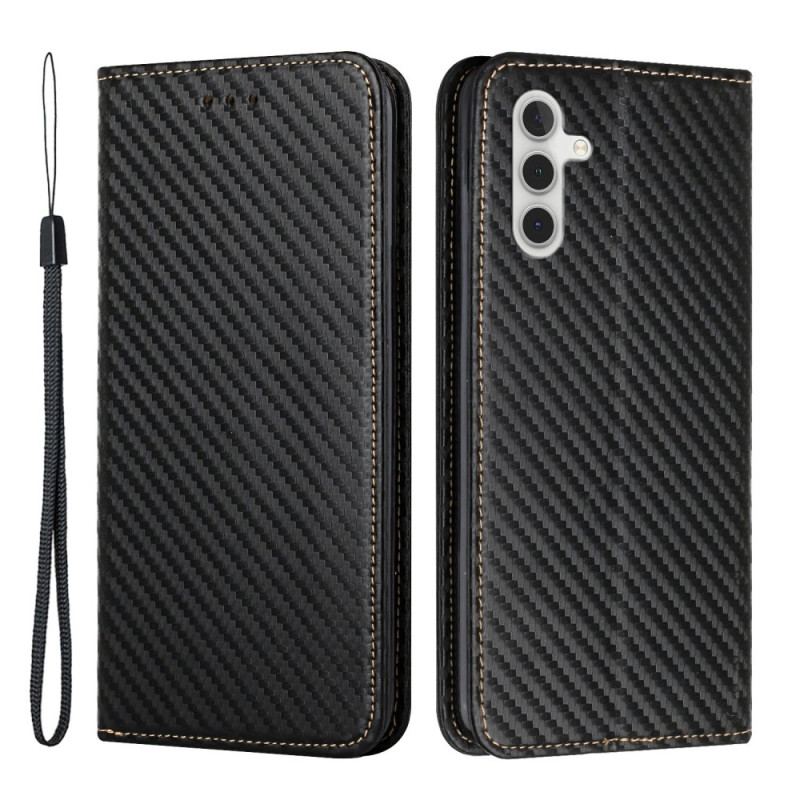 Cover Samsung Galaxy A34 5G Med Snor Flip Cover Strappy Carbon Fiber Style