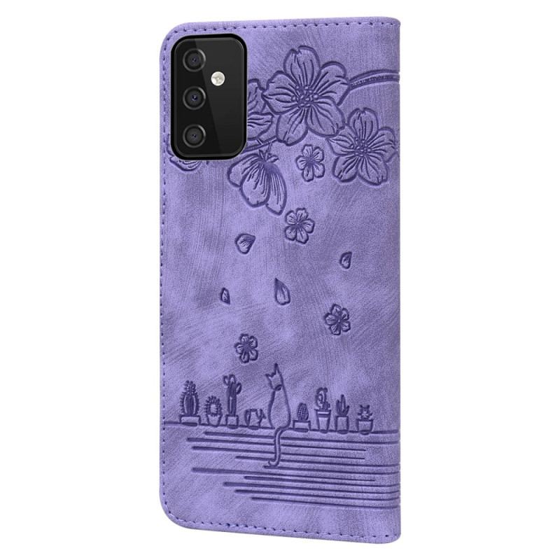 Flip Cover Samsung Galaxy A34 5G Med Snor Blomsterstreng Kat