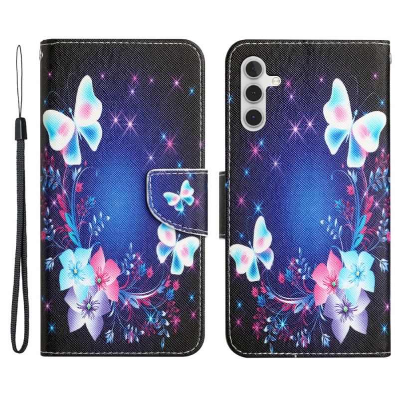 Flip Cover Samsung Galaxy A34 5G Med Snor Fe Sommerfugle Med Snor