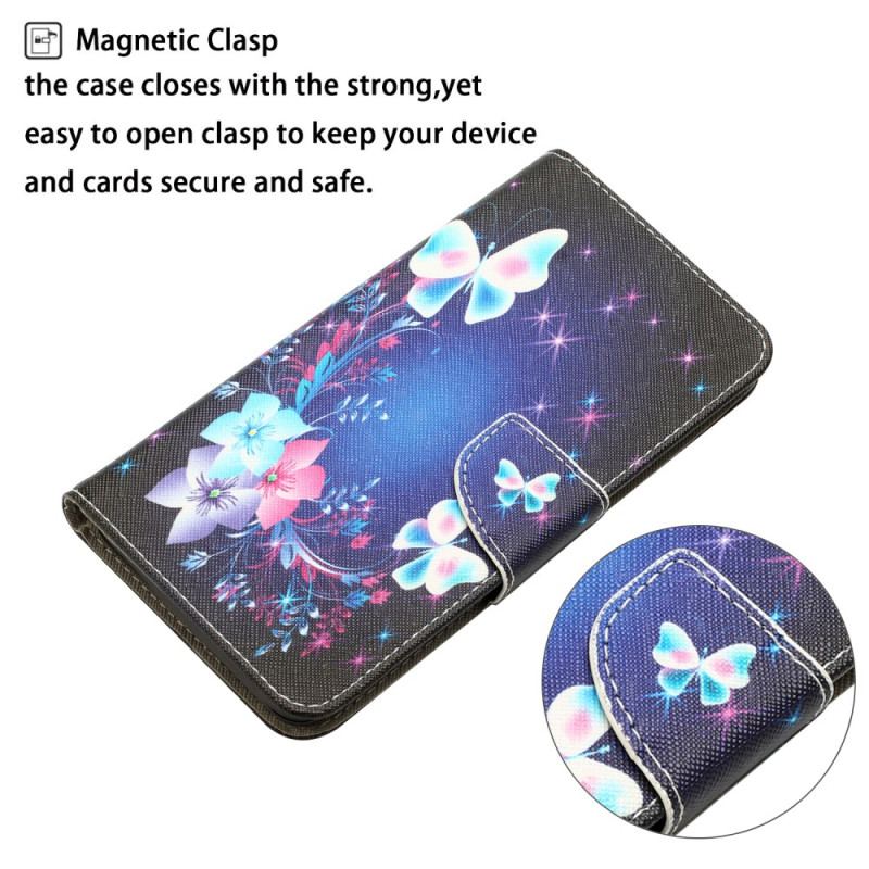 Flip Cover Samsung Galaxy A34 5G Med Snor Fe Sommerfugle Med Snor