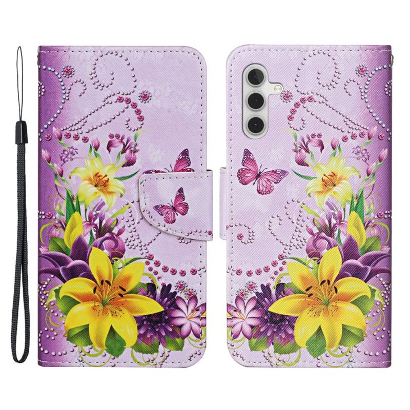 Flip Cover Samsung Galaxy A34 5G Med Snor Masterful Strap Sommerfugle