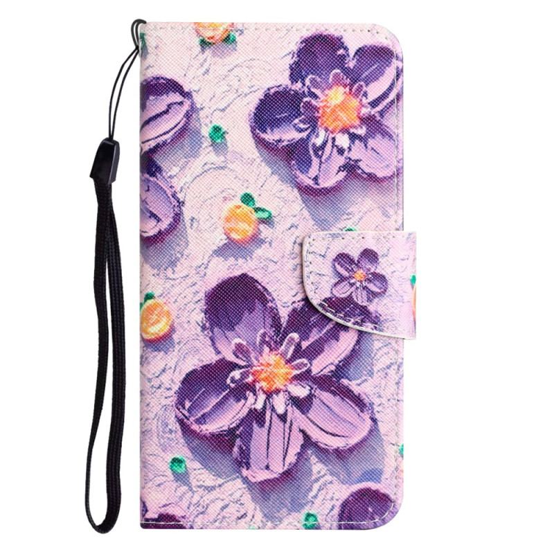 Flip Cover Samsung Galaxy A34 5G Med Snor Smukke Strappy Blomster