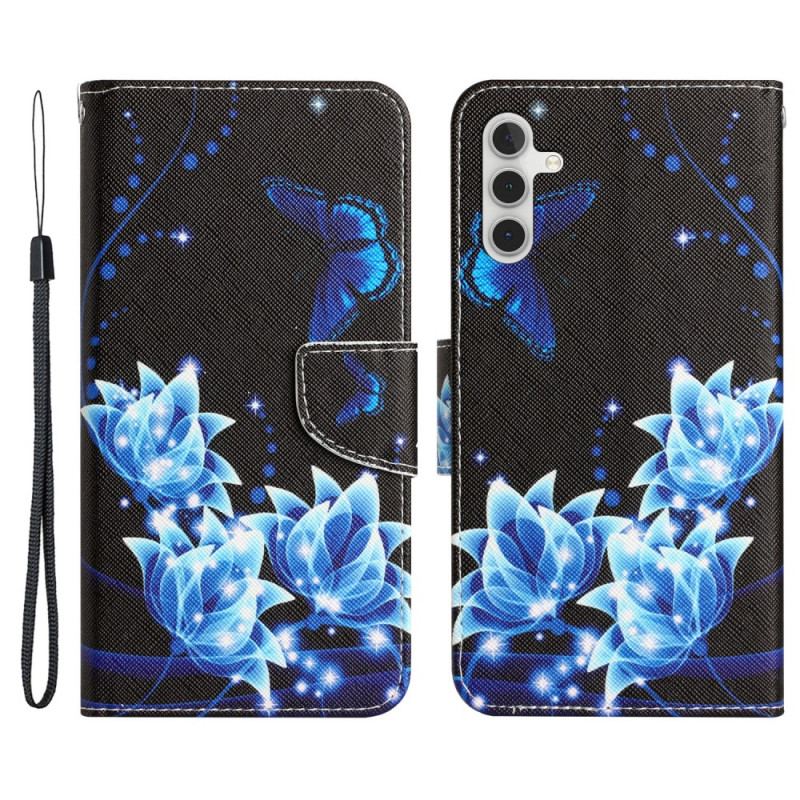 Flip Cover Samsung Galaxy A34 5G Med Snor Smukke Strappy Blomster