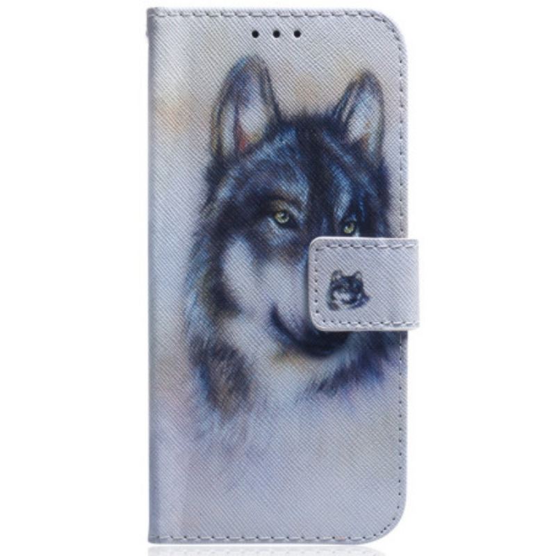 Flip Cover Samsung Galaxy A34 5G Med Snor Strappy Aquarel Wolf