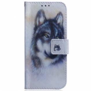 Flip Cover Samsung Galaxy A34 5G Med Snor Strappy Aquarel Wolf