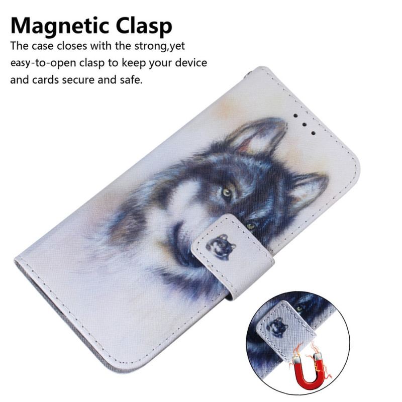 Flip Cover Samsung Galaxy A34 5G Med Snor Strappy Aquarel Wolf