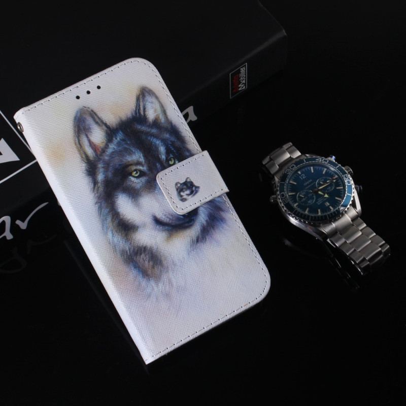 Flip Cover Samsung Galaxy A34 5G Med Snor Strappy Aquarel Wolf