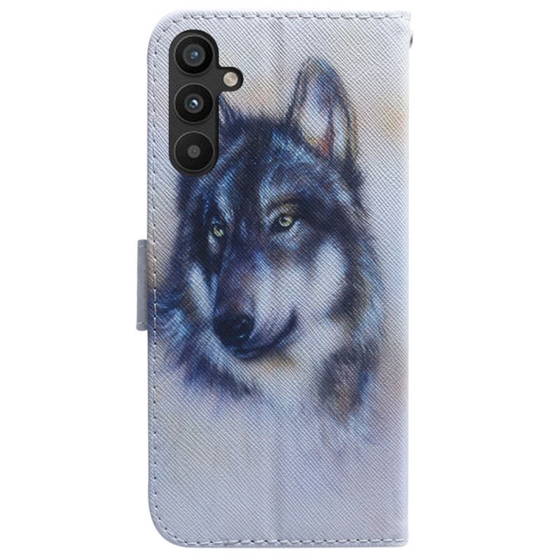 Flip Cover Samsung Galaxy A34 5G Med Snor Strappy Aquarel Wolf