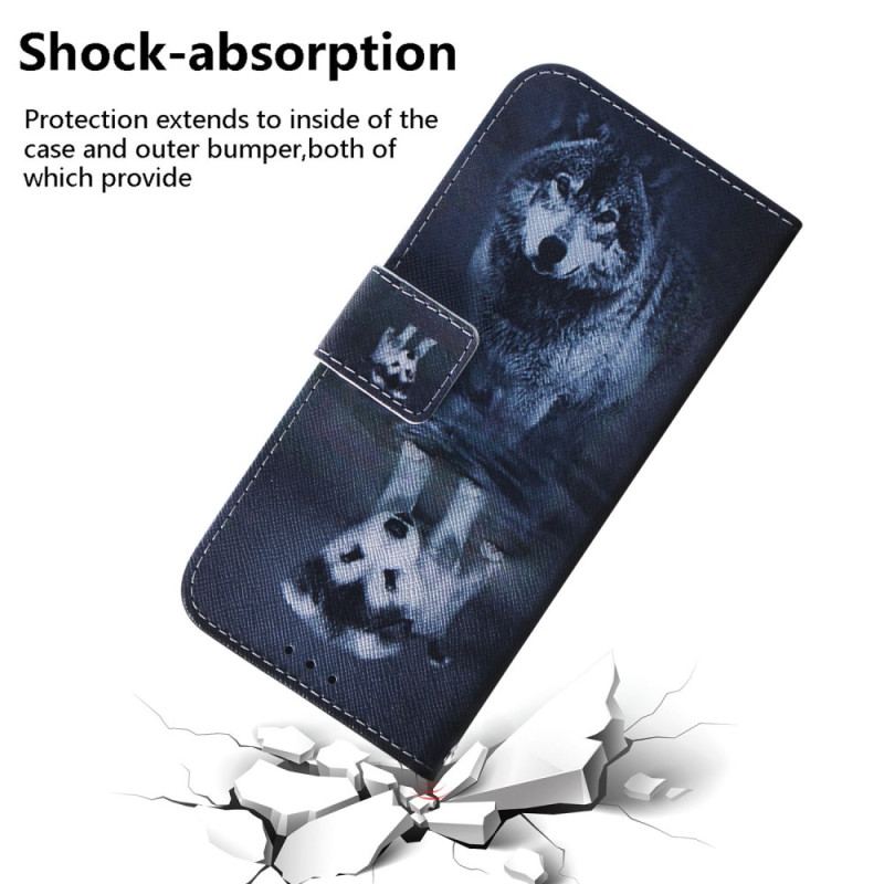 Flip Cover Samsung Galaxy A34 5G Med Snor Strappy Aquarel Wolf