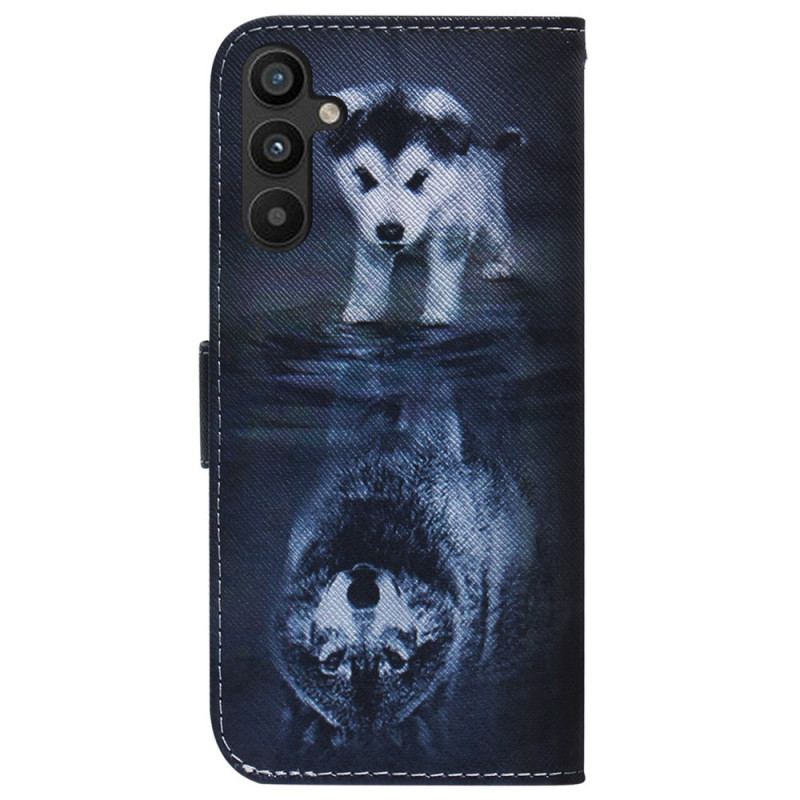 Flip Cover Samsung Galaxy A34 5G Med Snor Strappy Aquarel Wolf