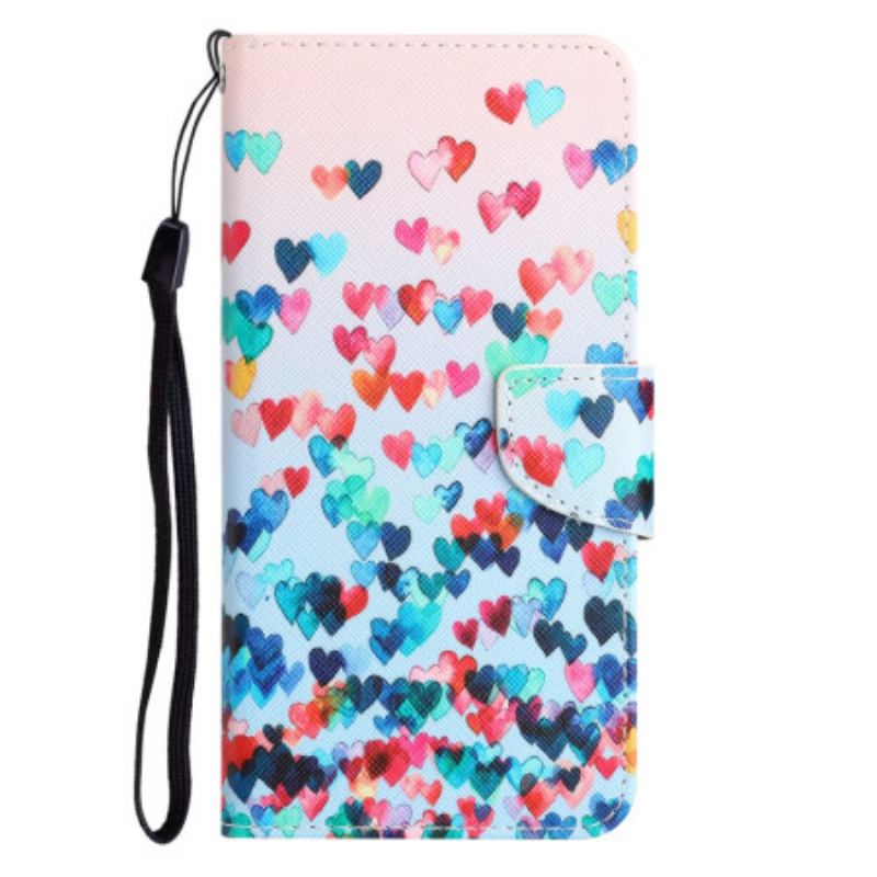 Flip Cover Samsung Galaxy A34 5G Med Snor Strappy Hearts Rain