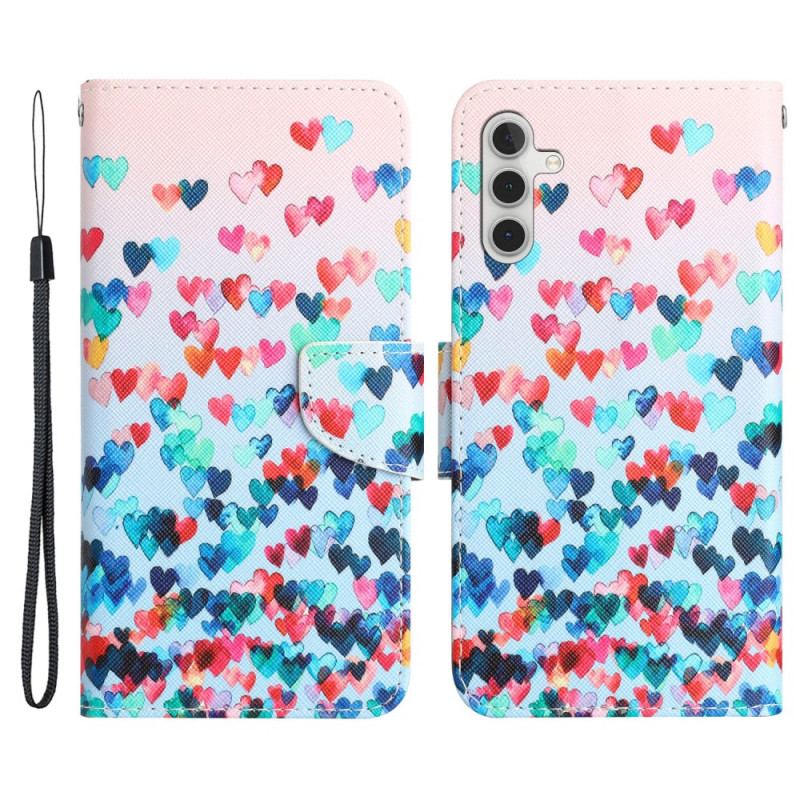 Flip Cover Samsung Galaxy A34 5G Med Snor Strappy Hearts Rain