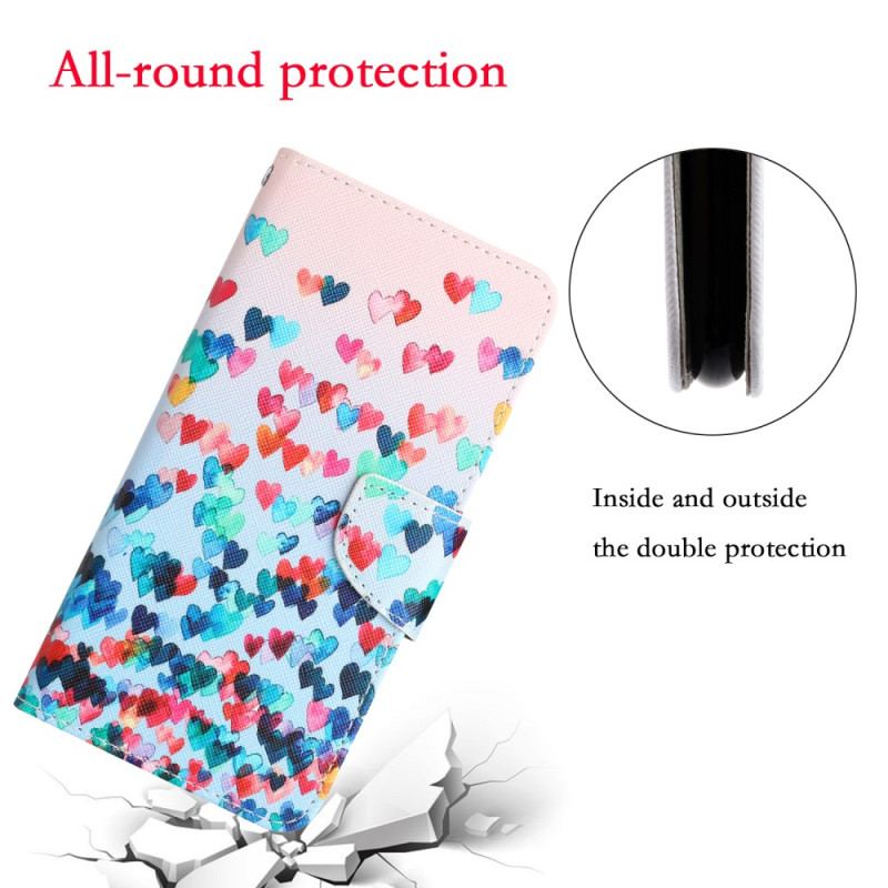 Flip Cover Samsung Galaxy A34 5G Med Snor Strappy Hearts Rain