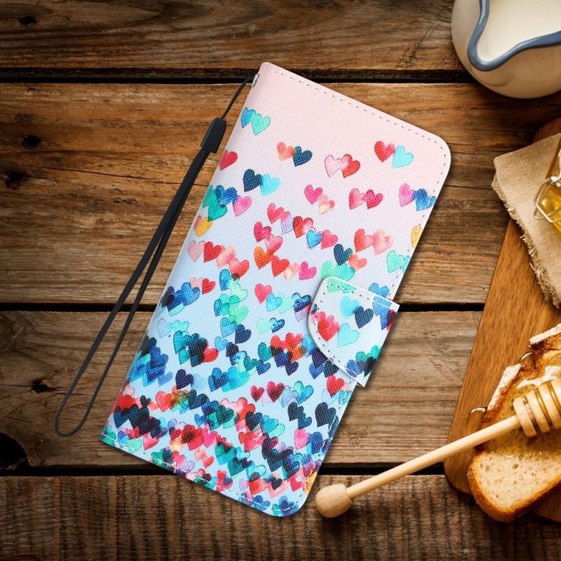 Flip Cover Samsung Galaxy A34 5G Med Snor Strappy Hearts Rain