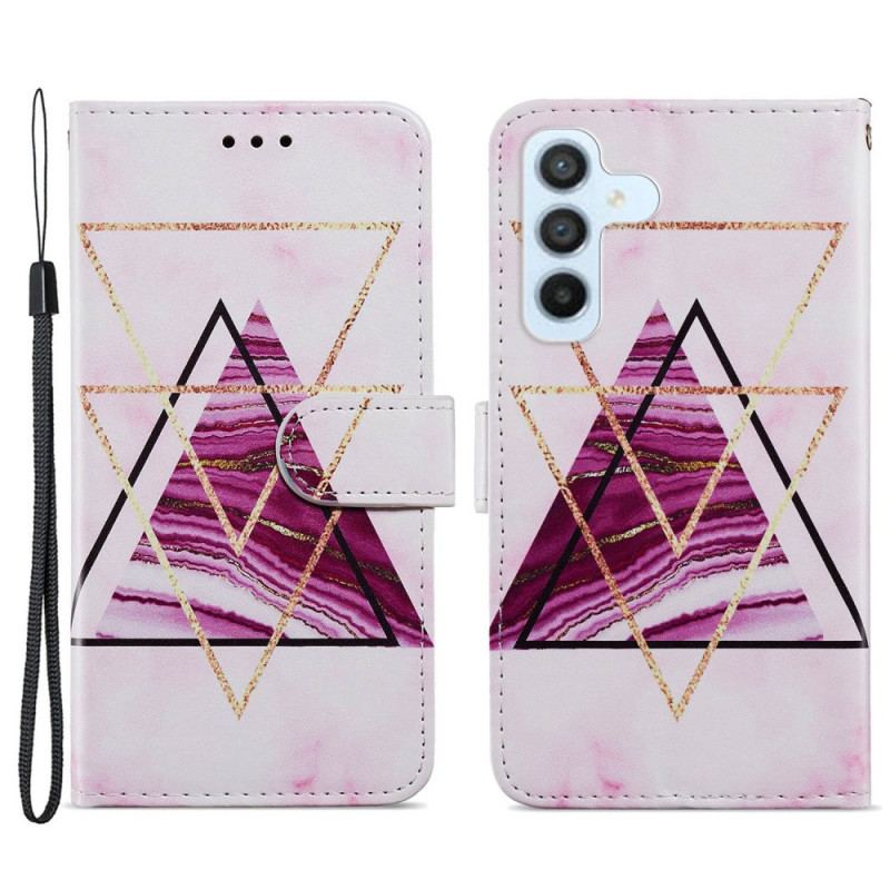 Flip Cover Samsung Galaxy A34 5G Med Snor Strappy Marmor Stil