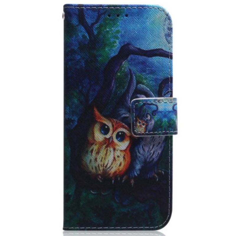 Flip Cover Samsung Galaxy A34 5G Med Snor Strappy Owls Maleri