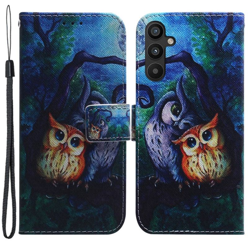 Flip Cover Samsung Galaxy A34 5G Med Snor Strappy Owls Maleri