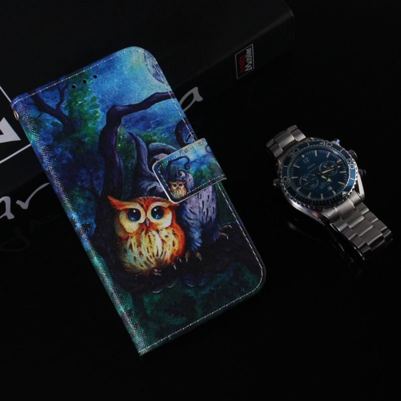 Flip Cover Samsung Galaxy A34 5G Med Snor Strappy Owls Maleri