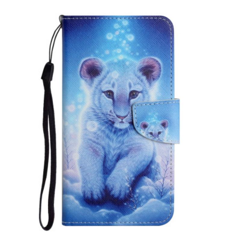 Flip Cover Samsung Galaxy A34 5G Med Snor Strappy White Tiger