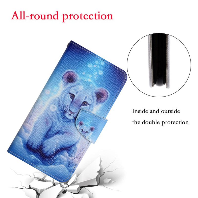 Flip Cover Samsung Galaxy A34 5G Med Snor Strappy White Tiger